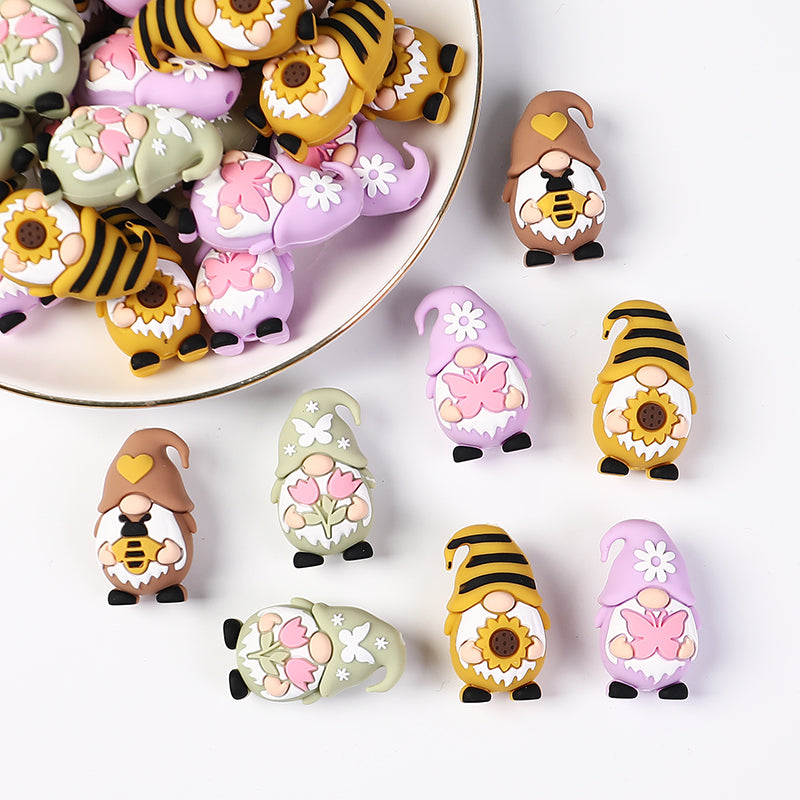 Silicone 3D Focal Beads Spring Dwarf Holding Bee Heart 20pcs