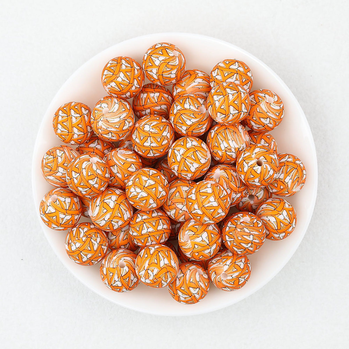 15mm Printed Pattern Round Silicone Beads 50pcs - Fence