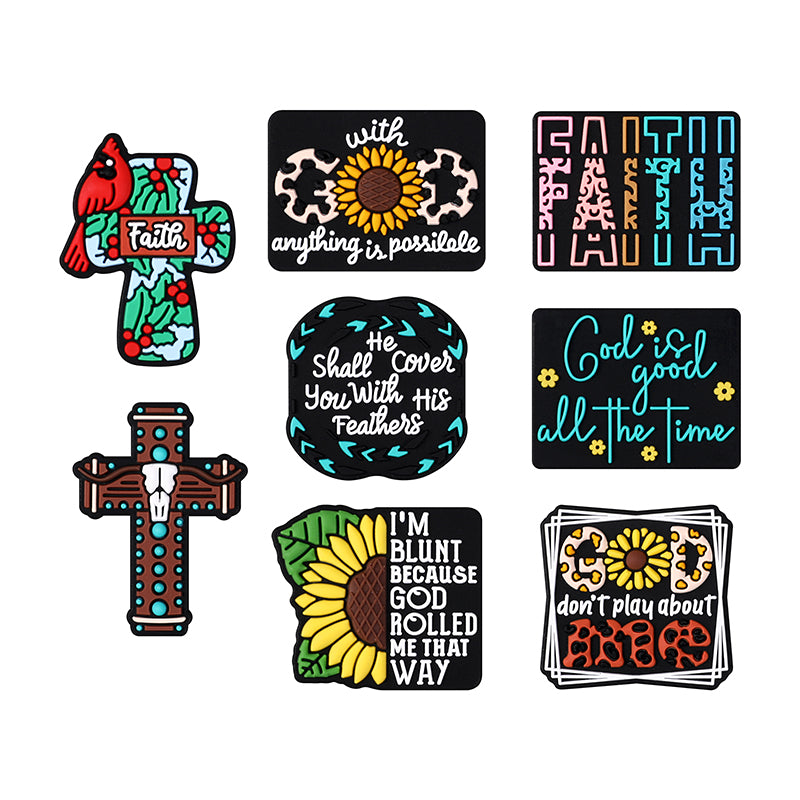 Silicone Focal Beads Jesus Faith Cross With Holly Cardinal 20pcs