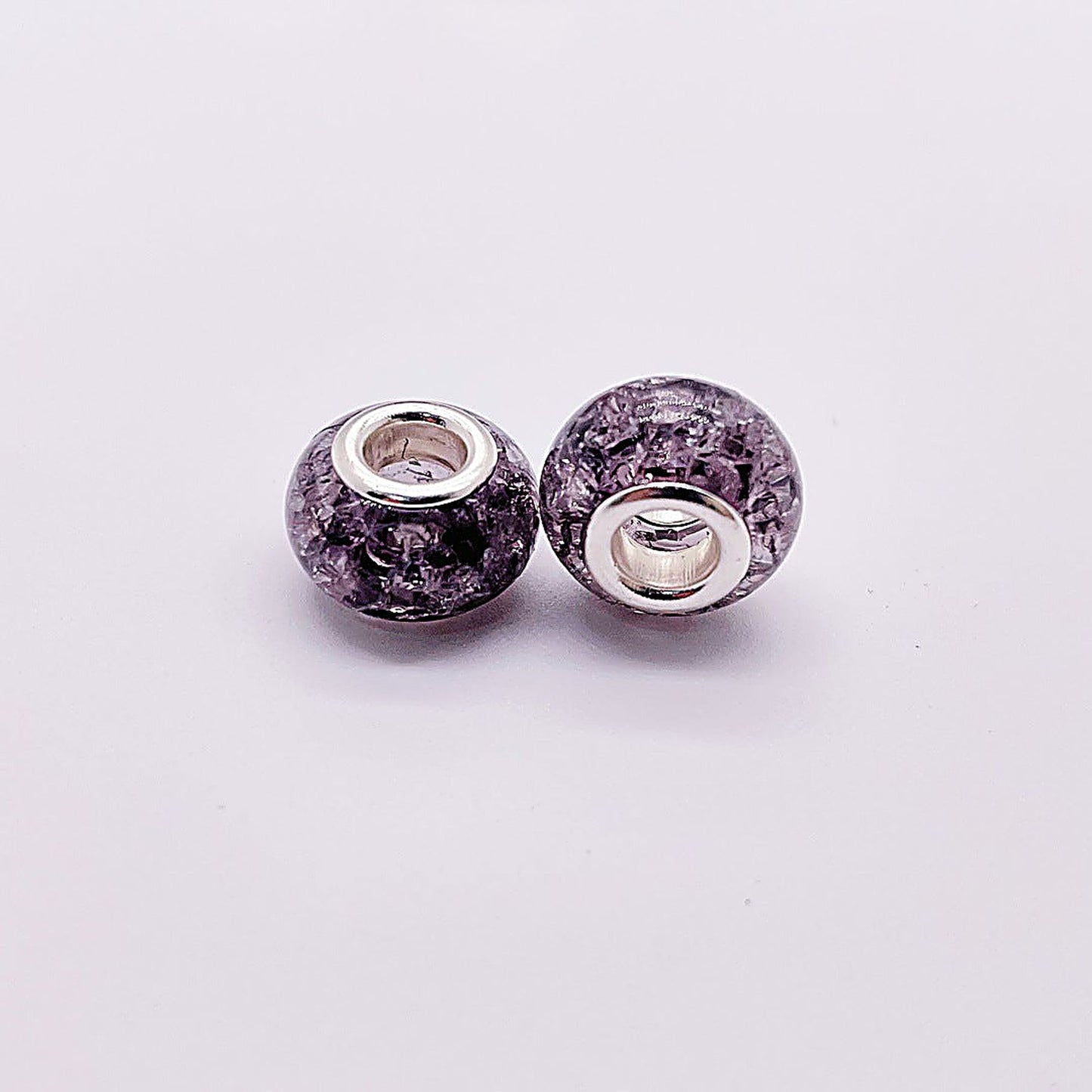 Acrylic Spacer Beads 14mm Crackle Large Hole 50pcs - Gray