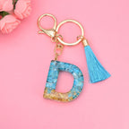 Blue Resin Tassel Monogram Keychain with Gold Flake Accent 7