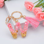 Resin Floral Pink Tassel Monogram Keychain Alphabet Letter A 23