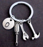 Alloy Handyman Tool Round Tag Keychain Polished Silver Metal 22