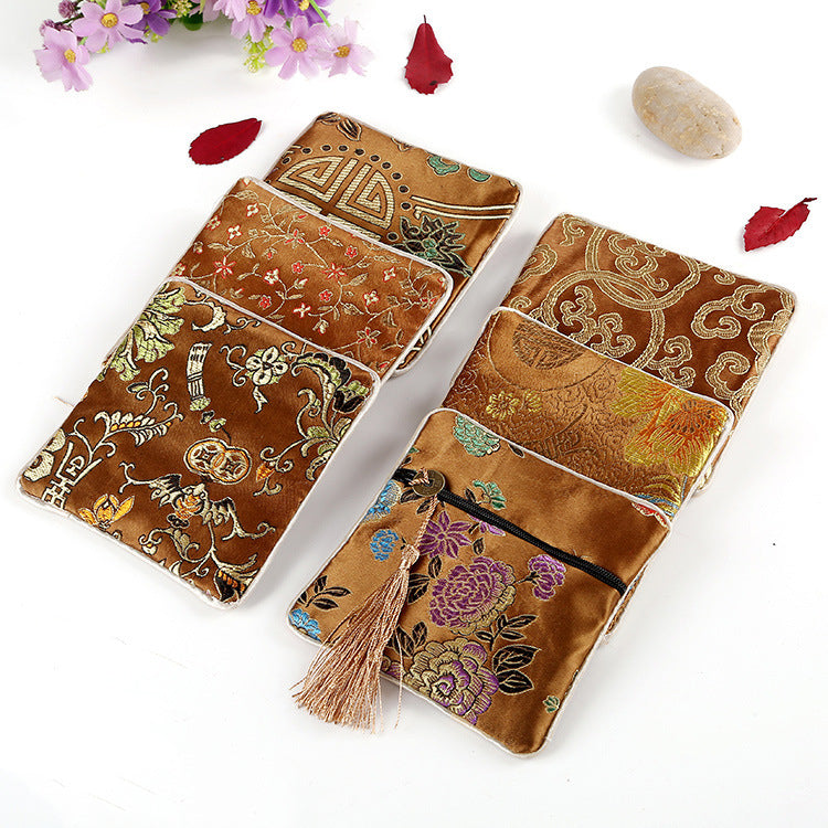 Vintage Chinese Style Brocade Zipper Cloth Pouch 11.5cm 1pc 10