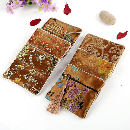 Vintage Chinese Style Brocade Zipper Cloth Pouch 11.5cm 1pc 10