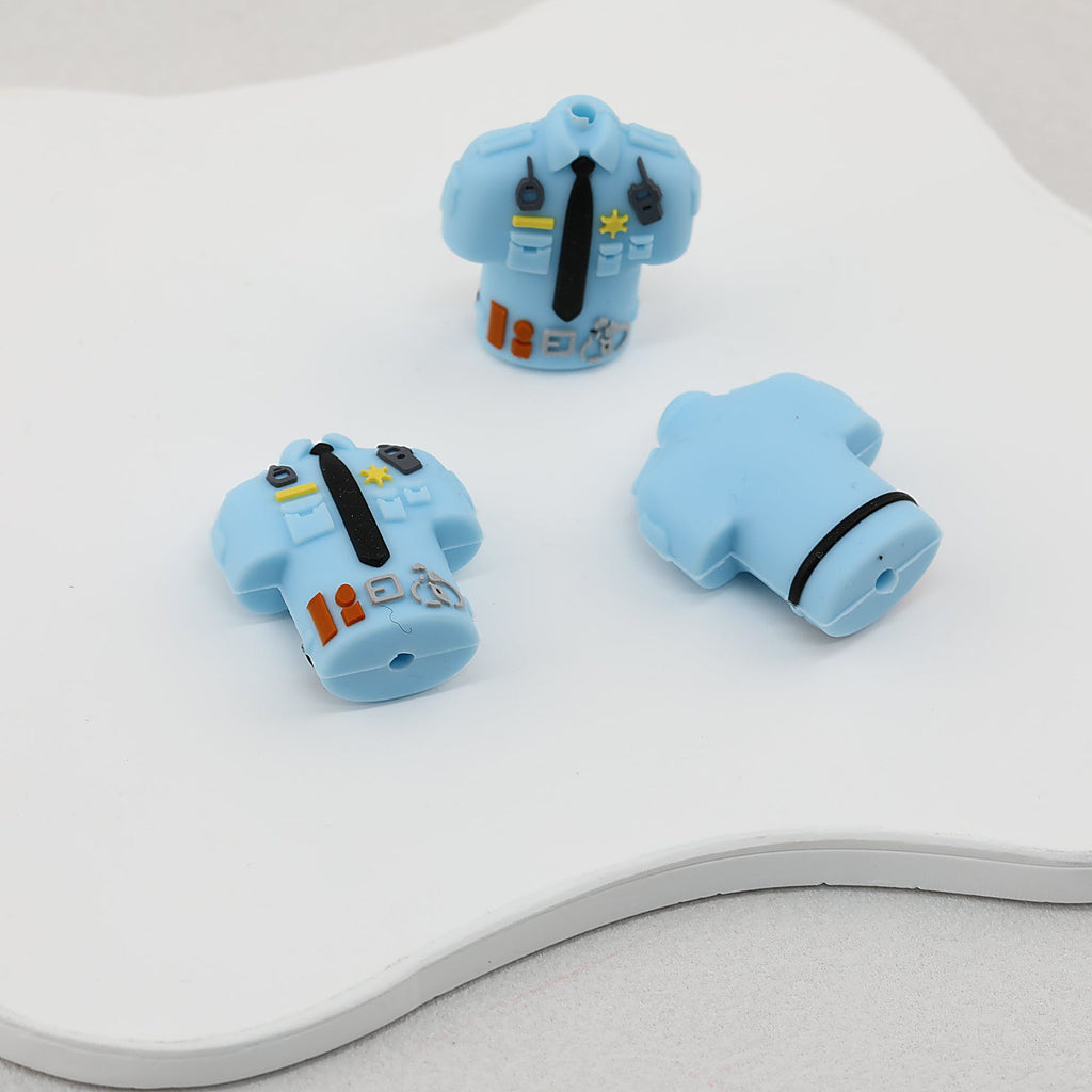 Police Uniform 3D Silicone Focal Beads Blue Black 20pcs - Blue