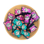 Silicone Focal Beads Bull Dogs Wearing Hoodies Pink and Turquoise Green 20 pcs 2