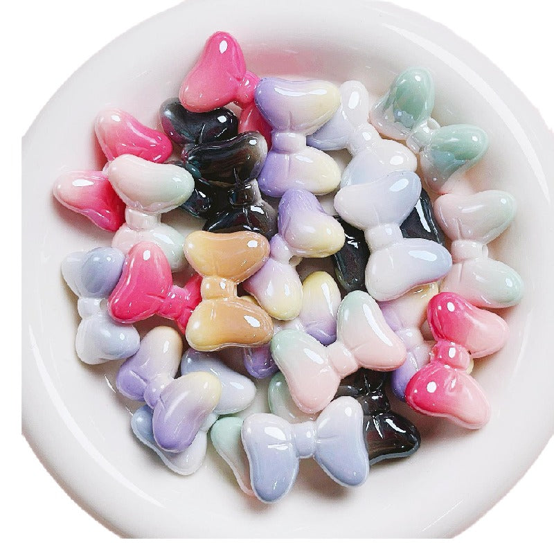 UV Finish Gradient Bow Acrylic Beads 25mm Colorful Glossy 10pcs