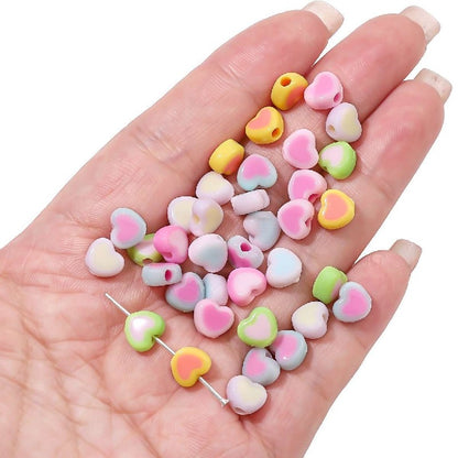 Colorful Heart Acrylic Beads 8x7mm Pastel Mixed 60pcs 26