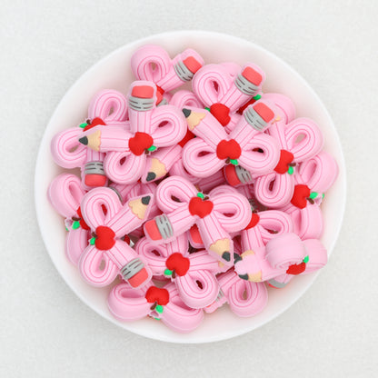 3D Colored Pencil Bow Silicone Focal Beads 20pcs 4
