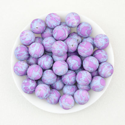 15mm Round Colorful Printed Silicone Beads 50pcs 4
