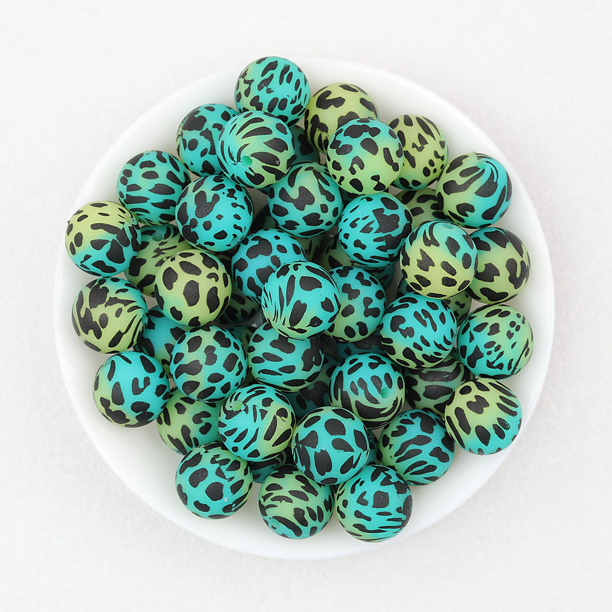 15mm Colored Leopard Print Round Silicone Beads 50pcs - Cow Lime