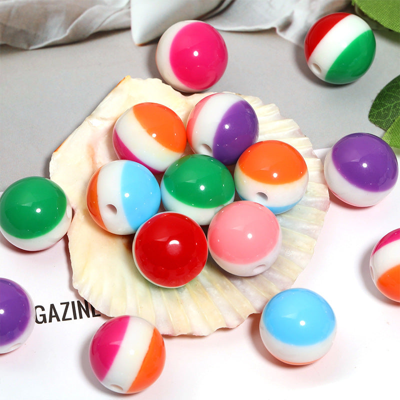 16mm Striped Acrylic Round Beads Colorful Random Mix 50pcs