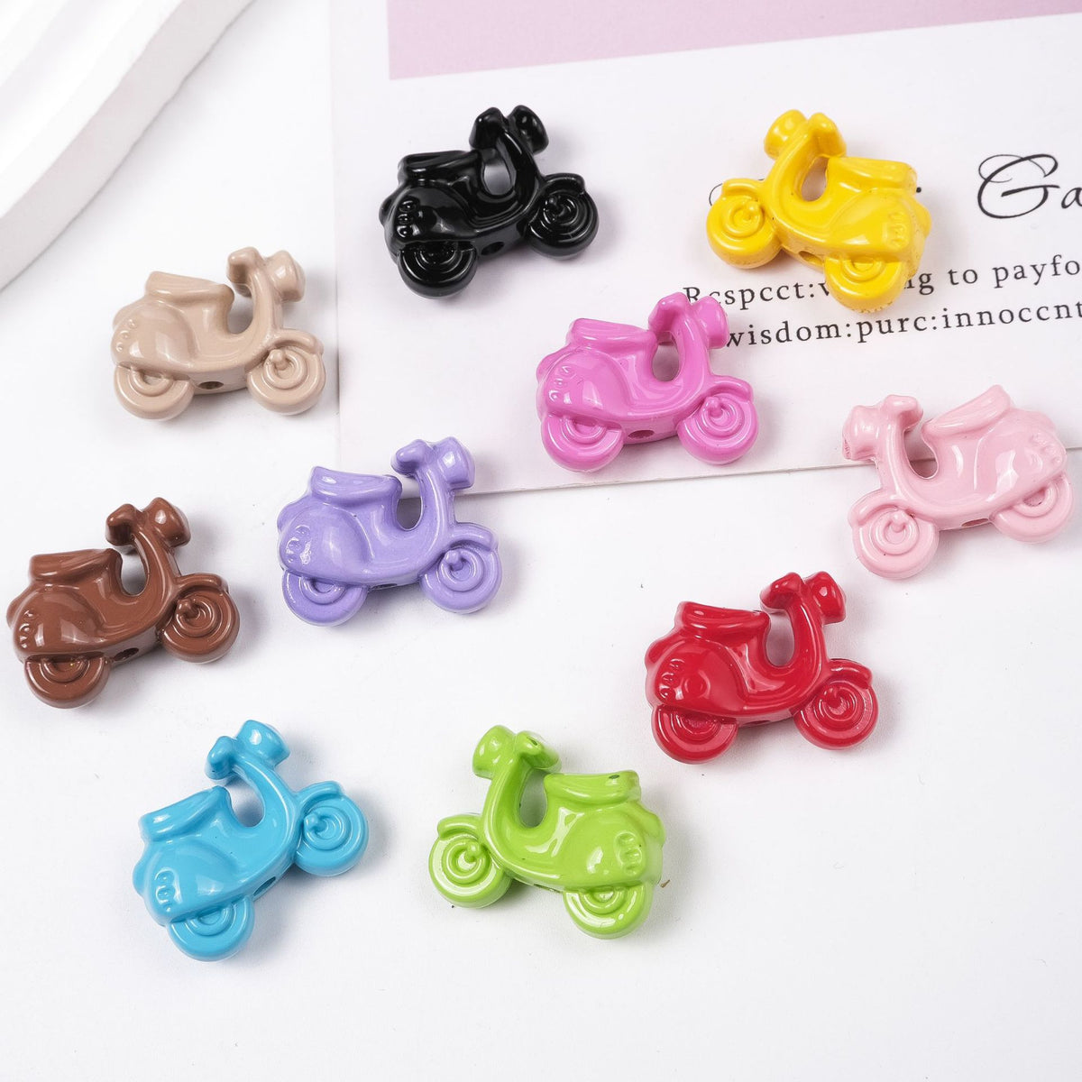 Painted Scooter Acrylic Beads 19mm Glossy Cartoon Colorful 50pcs