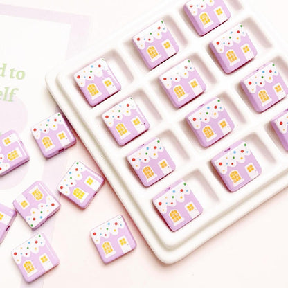 Christmas Square Acrylic Beads 16mm Gingerbread House Design 10pcs 8