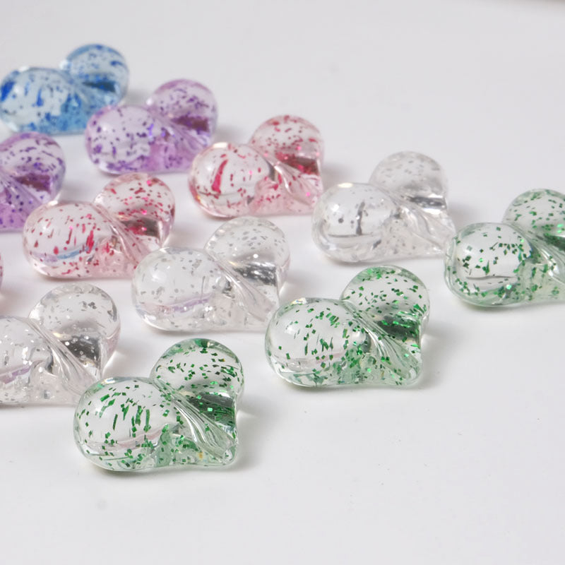 Transparent Glitter Powder Filled Heart Acrylic Beads 22mm 100pcs