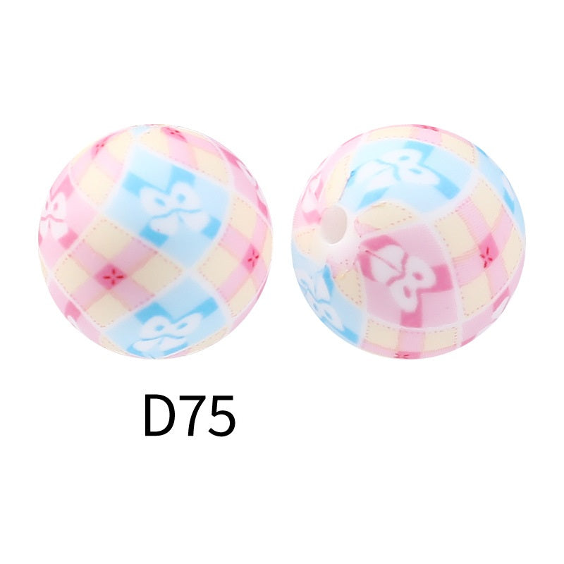 50Pcs 15mm Colored pattern printed silicone beads 77