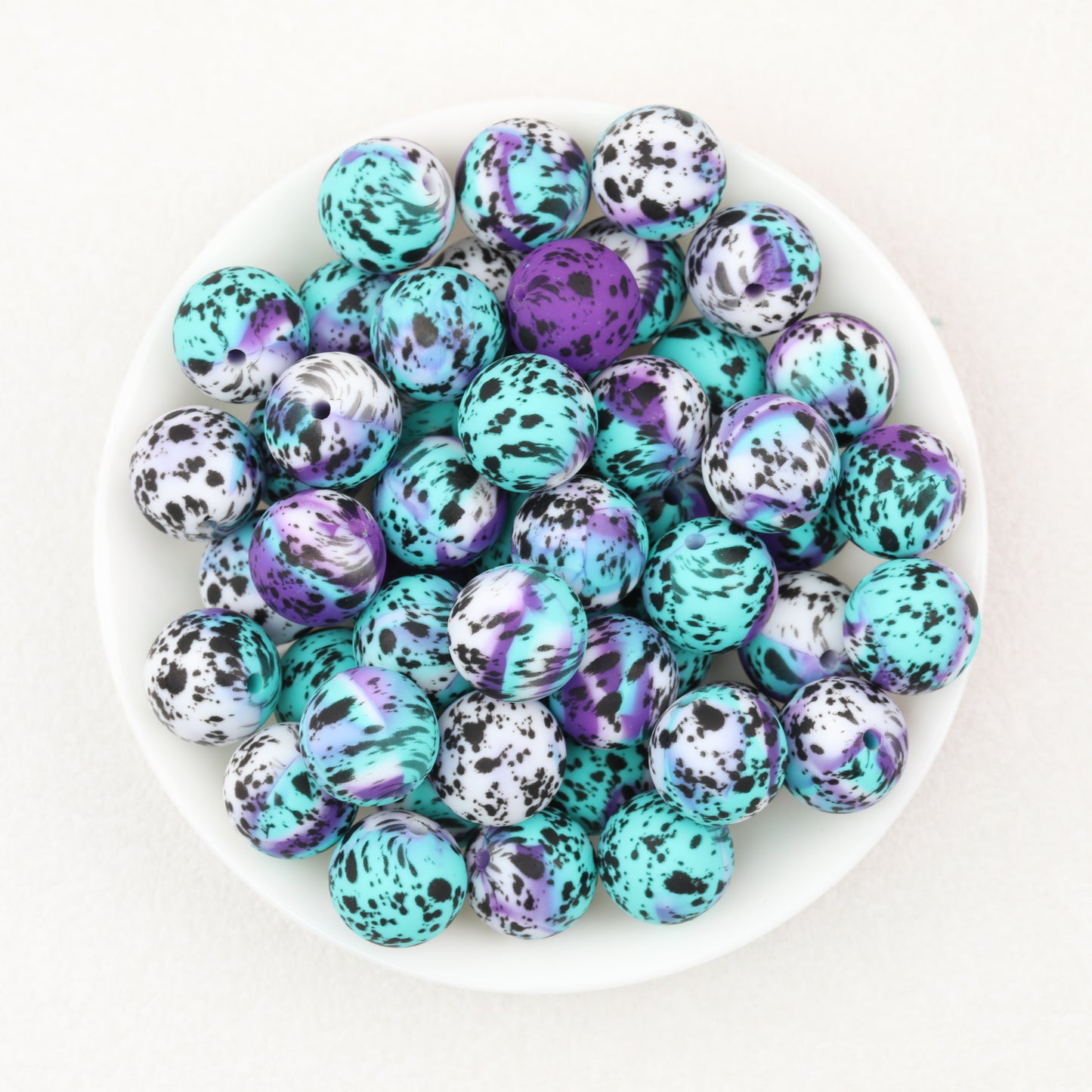 15mm Cow PPrinted Round Silicone Beads Colorful Spots 50pcs 6
