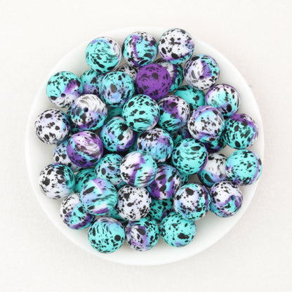 15mm Cow PPrinted Round Silicone Beads Colorful Spots 50pcs 6