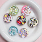 Hand Painted Donut Acrylic Beads 27x30mm Colorful Icing 5pcs