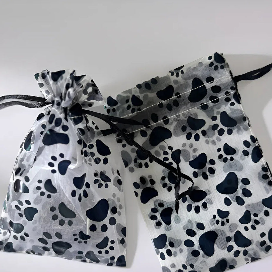 Organza Drawstring Bags Metallic Butterfly Puppy Paw Pattern 10pcs 8