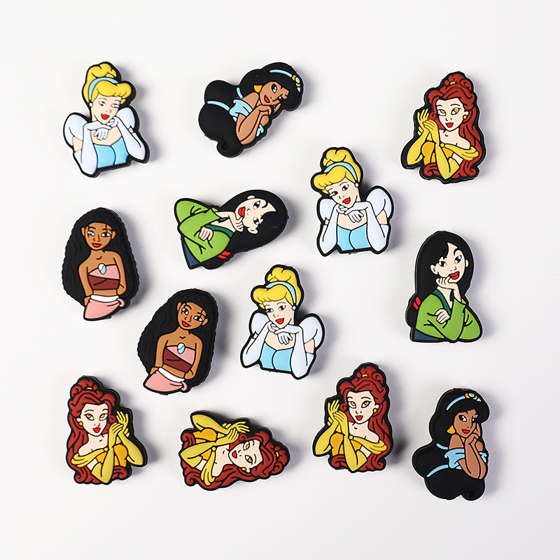 Silicone Focal Beads Disney Princess Front Facing Detailed Faces 20pcs 6