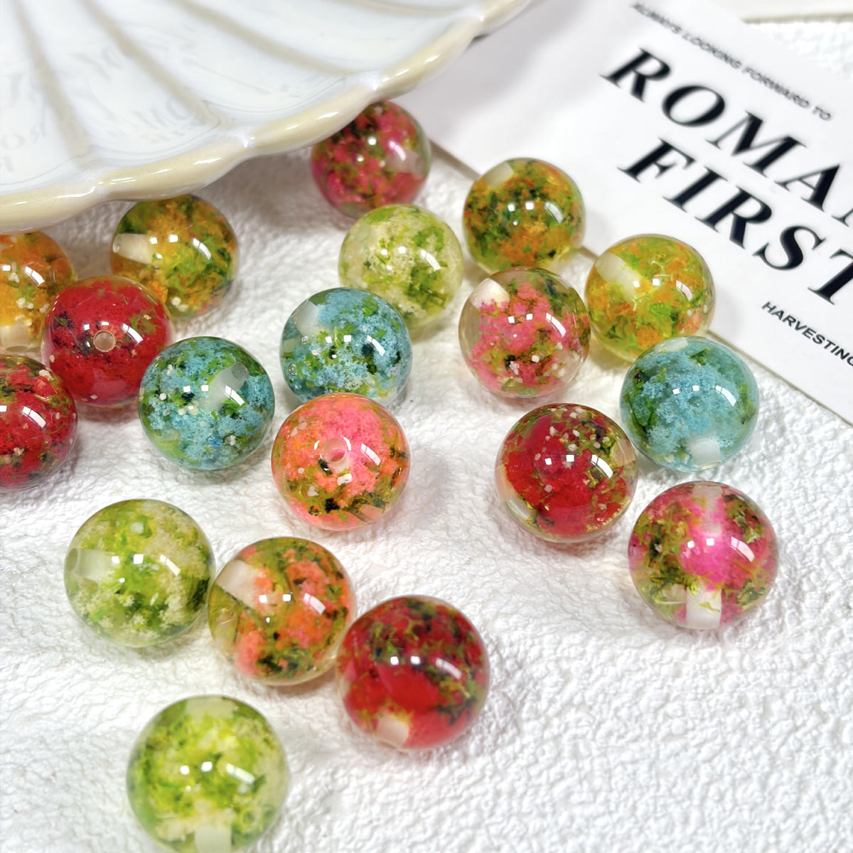 Floral Clear 16mm Resin Round Luminous Beads 10pcs 4