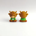 Silicone 3D Focal Beads Highland Cattle Brown Wearing Green Shirt 20pcs