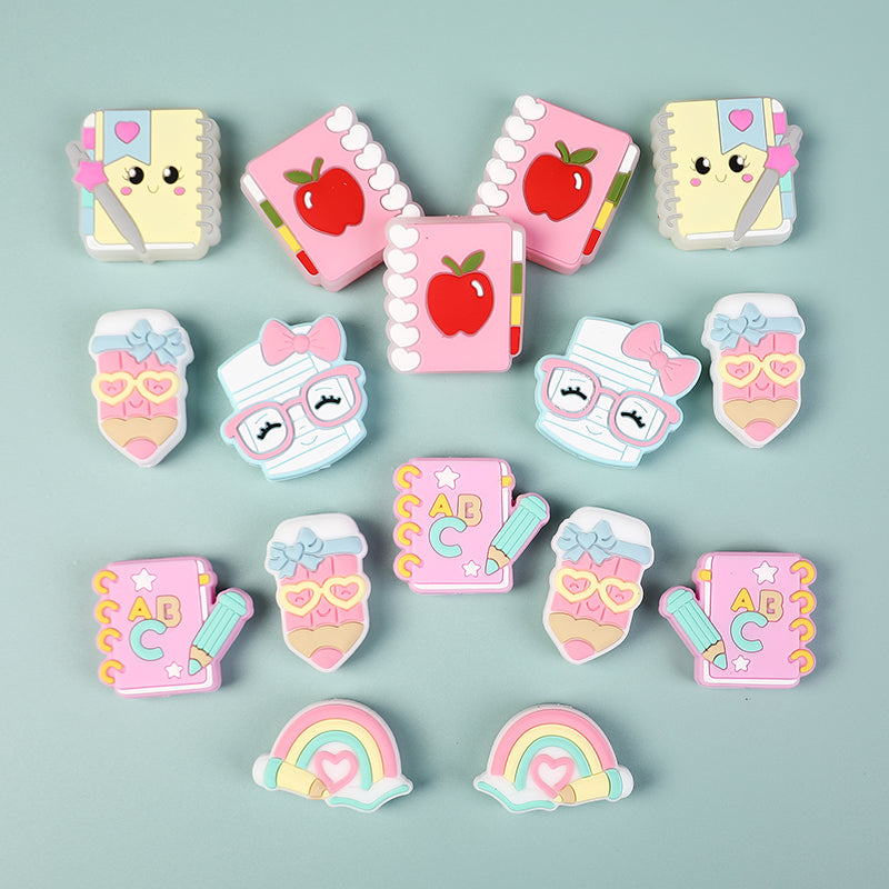 Silicone Focal Beads Learning Stationery ABC Pencil Rainbow 20pcs