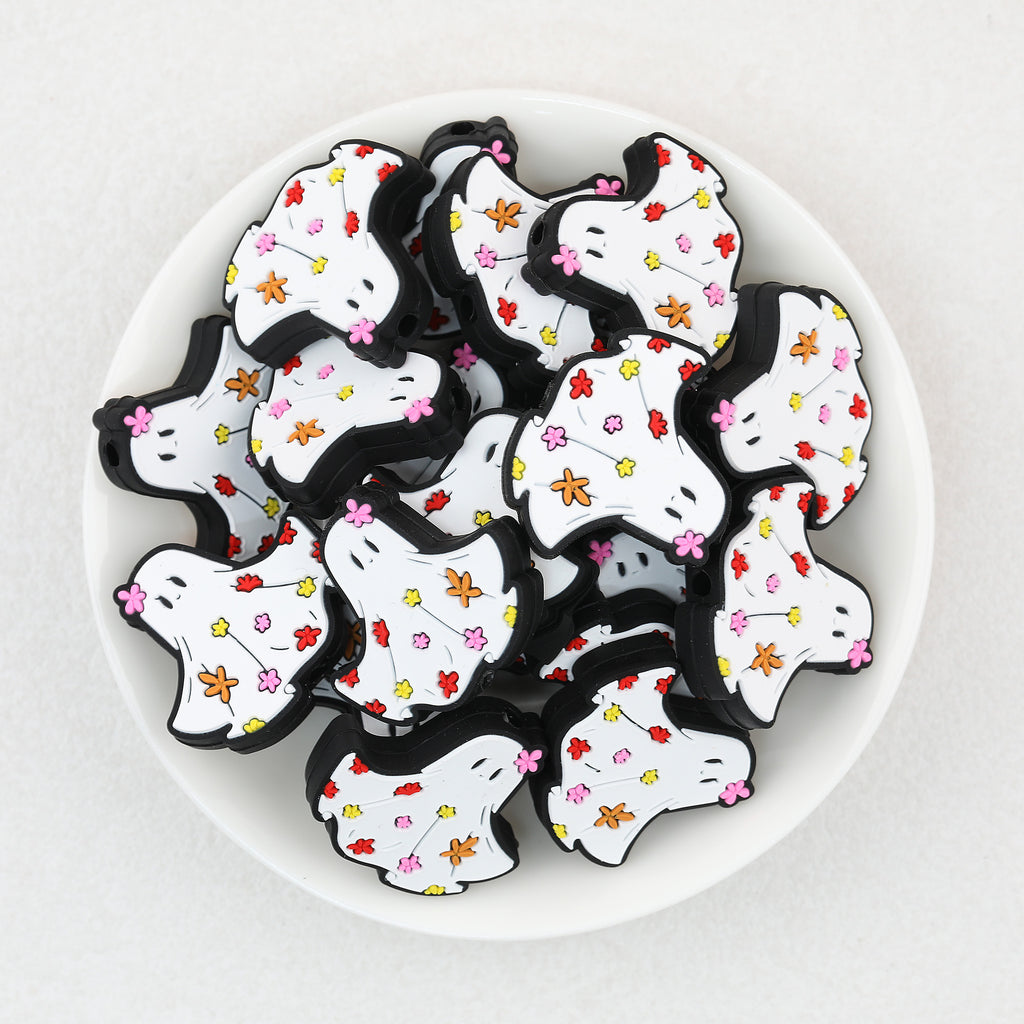 Halloween White GhostFloral Dress Silicone Focal Beads 20pcs 2