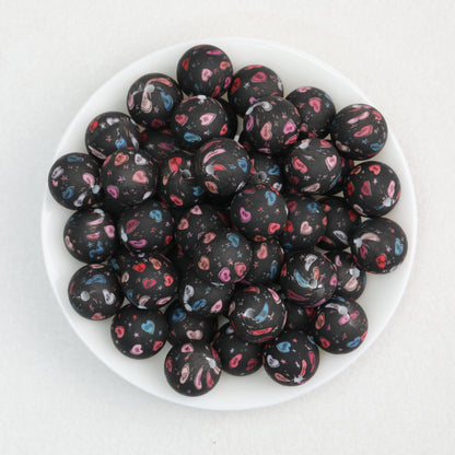 15mm Floral Printed Round Silicone Beads Detailed Design 50pcs 7