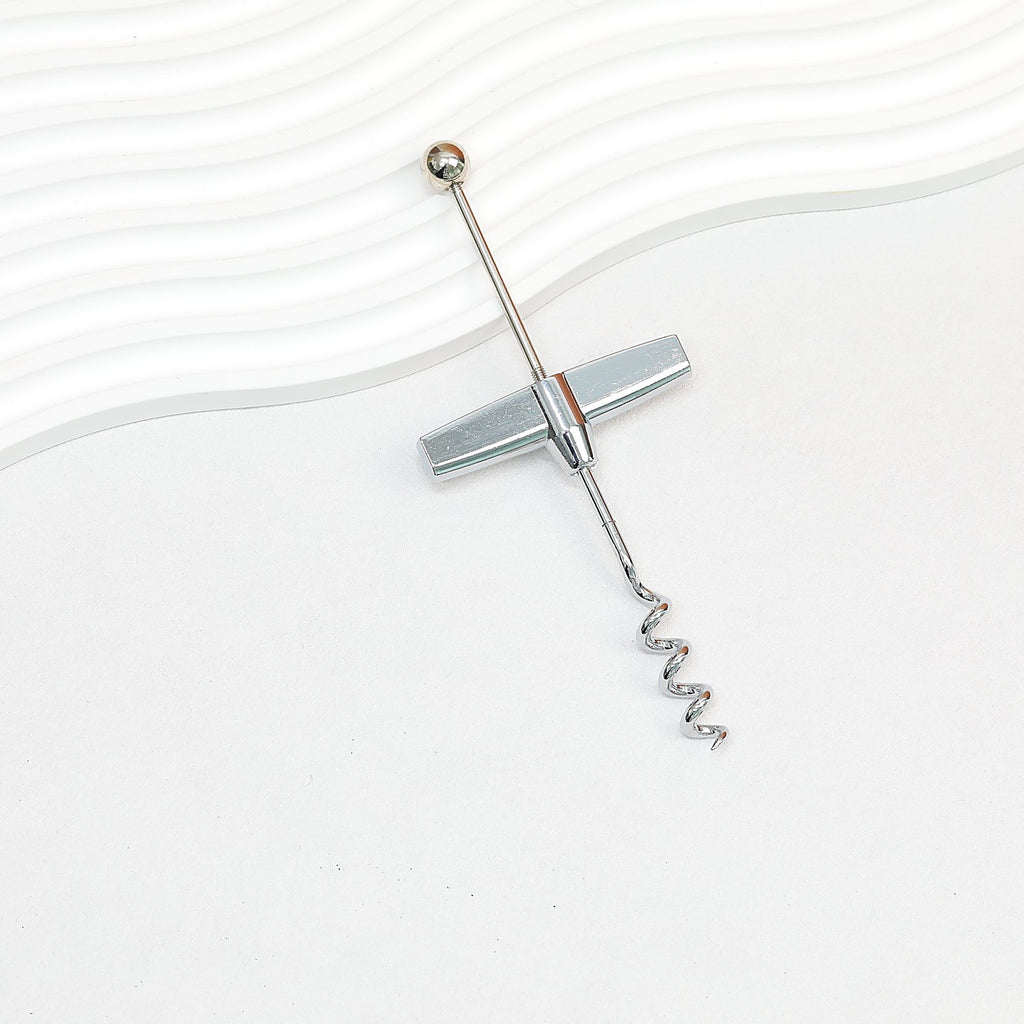 Beadable Wine Bottle Opener Aluminum Alloy Silver Tone