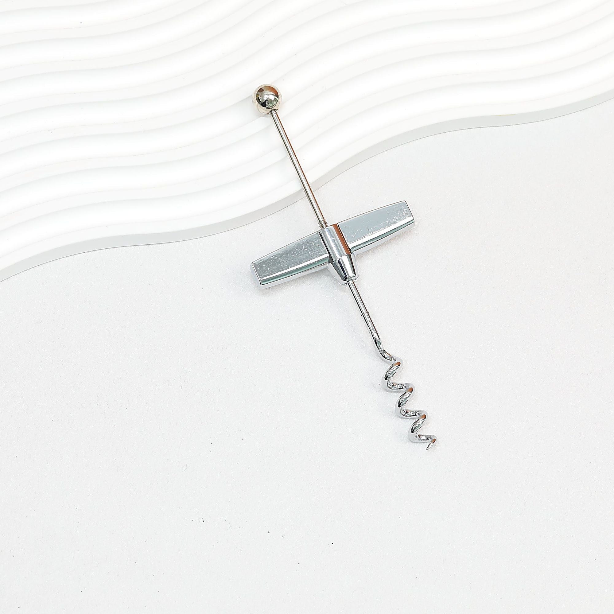 Beadable Wine Bottle Opener Aluminum Alloy Silver Tone