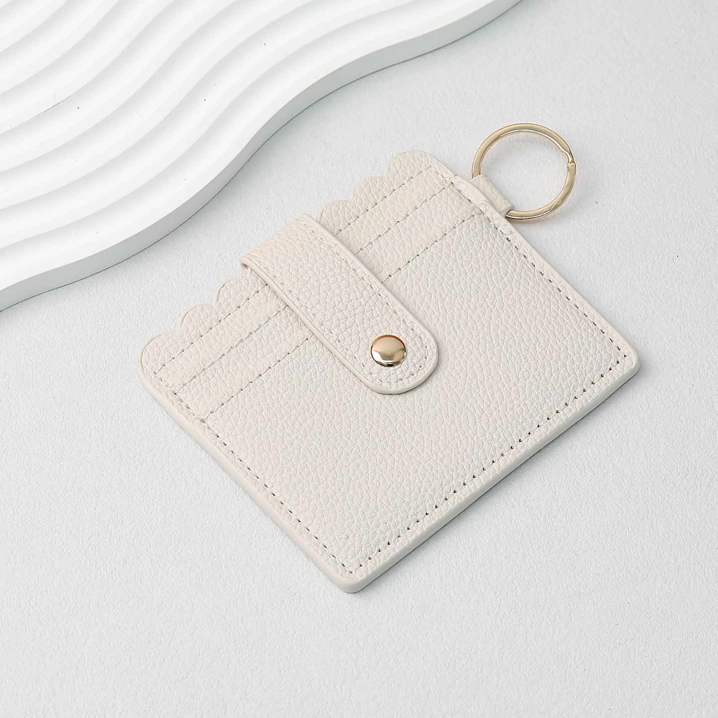 PU Card Holder Keychain Multi Patterned - C2 Beige