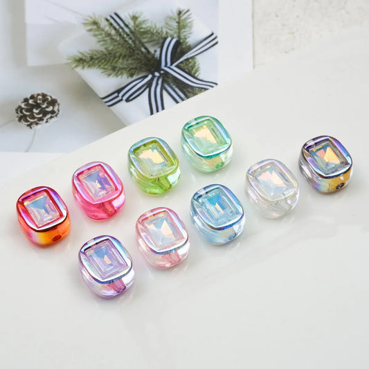 Transparent Square Acrylic Beads 14mm Imitation Zircon Sparkling 20pcs