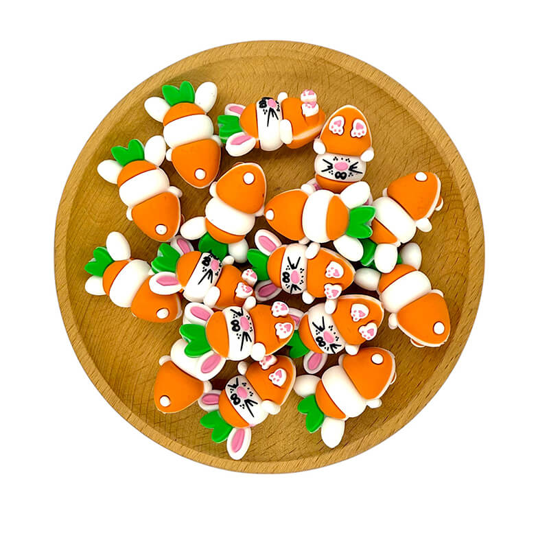 Silicone 3D Focal Beads Easter Carrot Rabbit Front View Layered Text 2