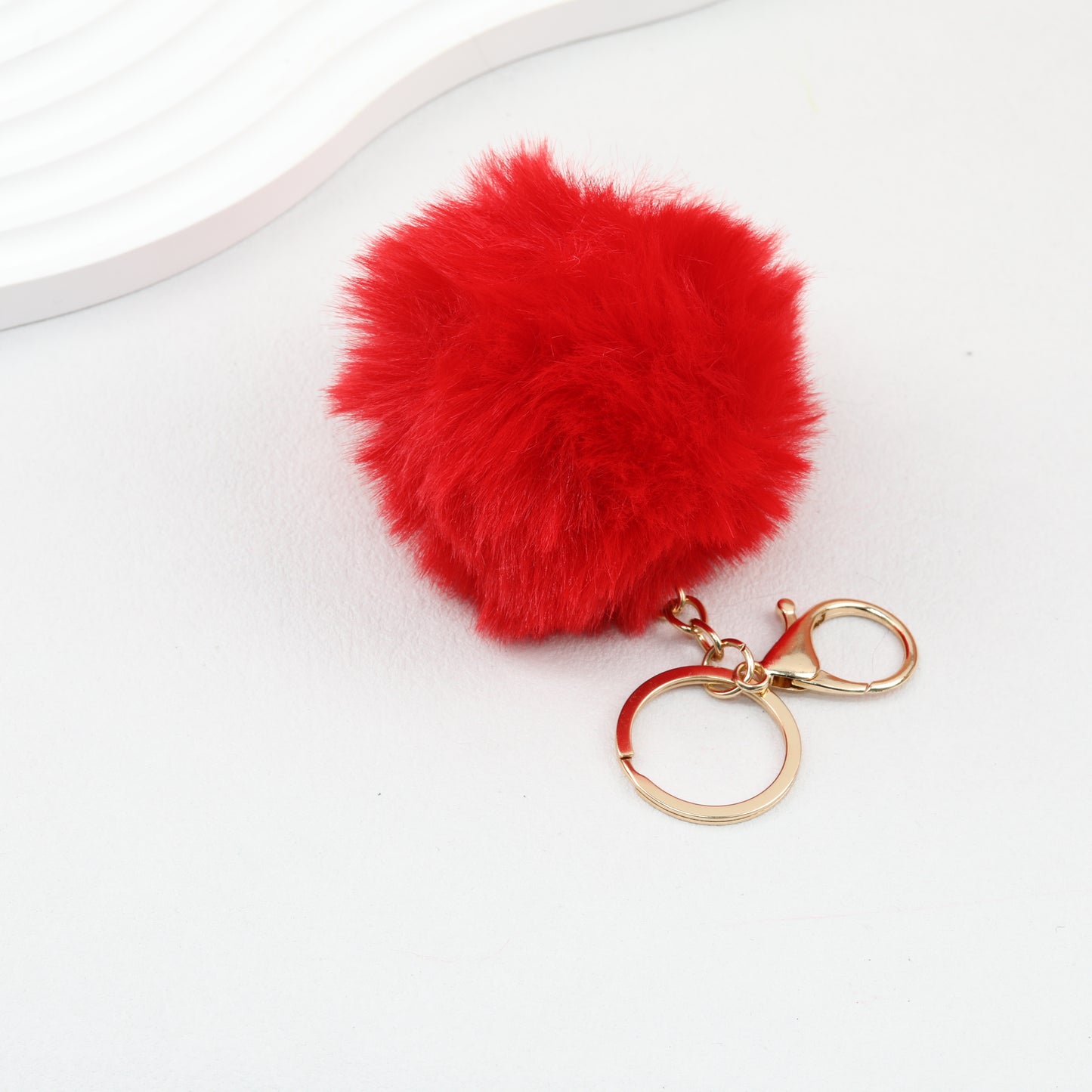 Pom Pom Keychain Fluffy Imitation Rex Rabbit Fur Ball 8cm With Lobster Clasp
