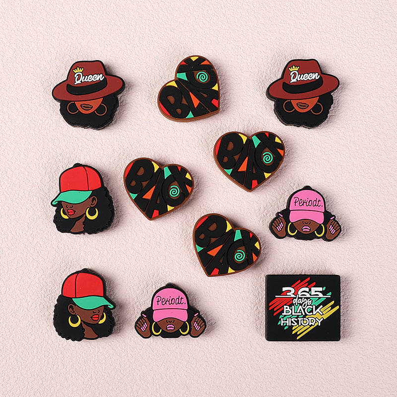 Silicone Focal Beads Black History Queen Wearing Period Hat 20pcs 4