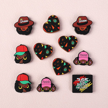 Silicone Focal Beads Black History Queen Wearing Period Hat 20pcs 4