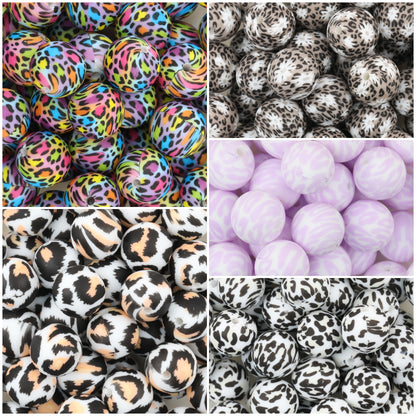 15mm Leopard Print Pattern Silicone Round Beads 50pcs