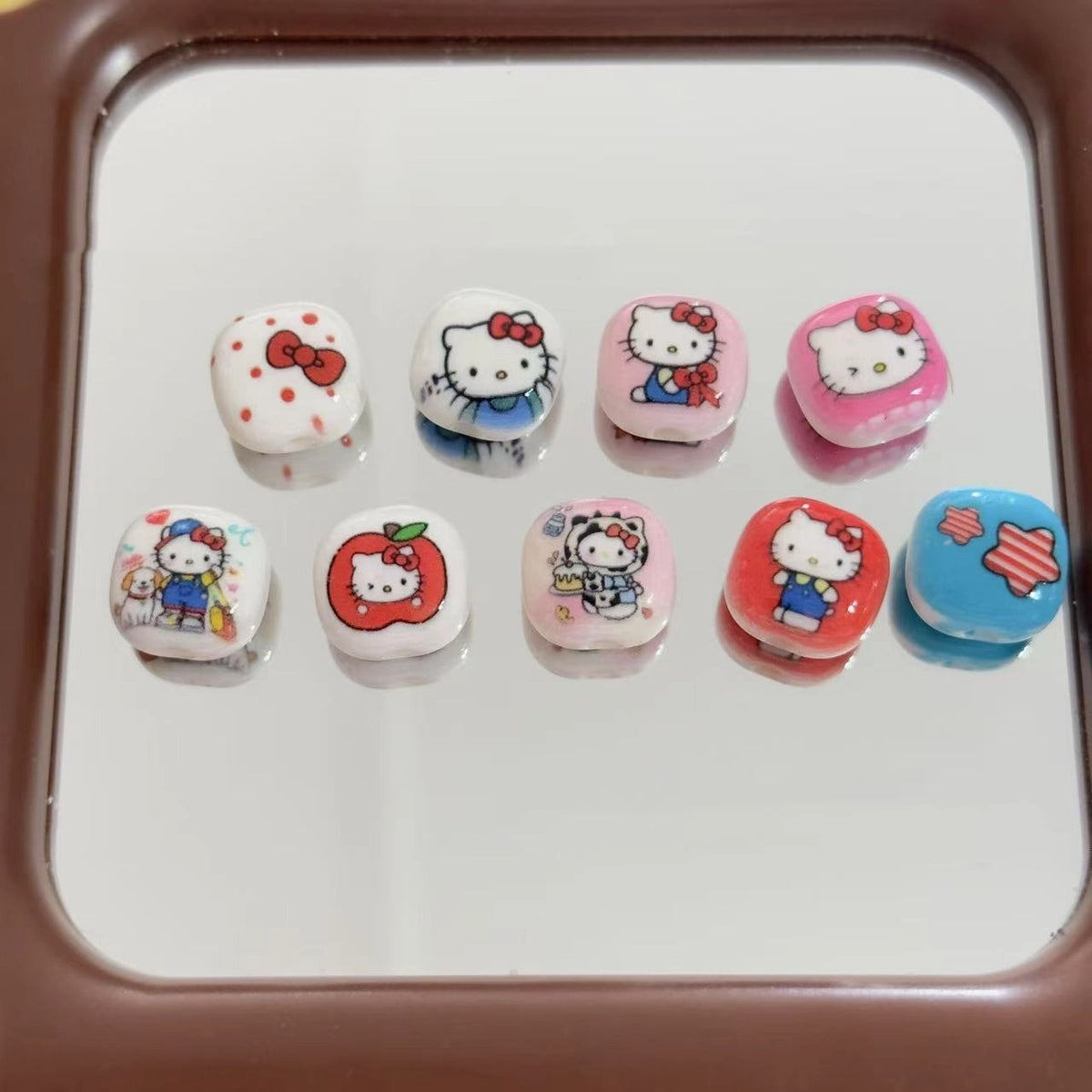 Cartoon Hello KT Acrylic Square Beads 14mm Colorful Glossy 10pcs