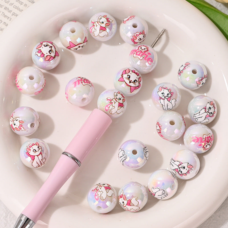 16mm Printed Double Sided Cat Pattern Acrylic Round Beads 20pcs 2