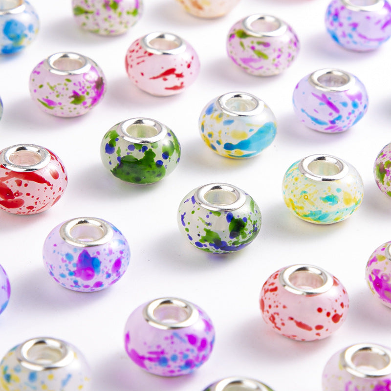 Resin Splash Ink Spacer Beads 14mm Large Hole 50pcs 3