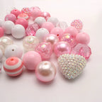 Bubblegum Beads 20mm White Pink Pearly Rhinestone Chunky Mix 48pcs