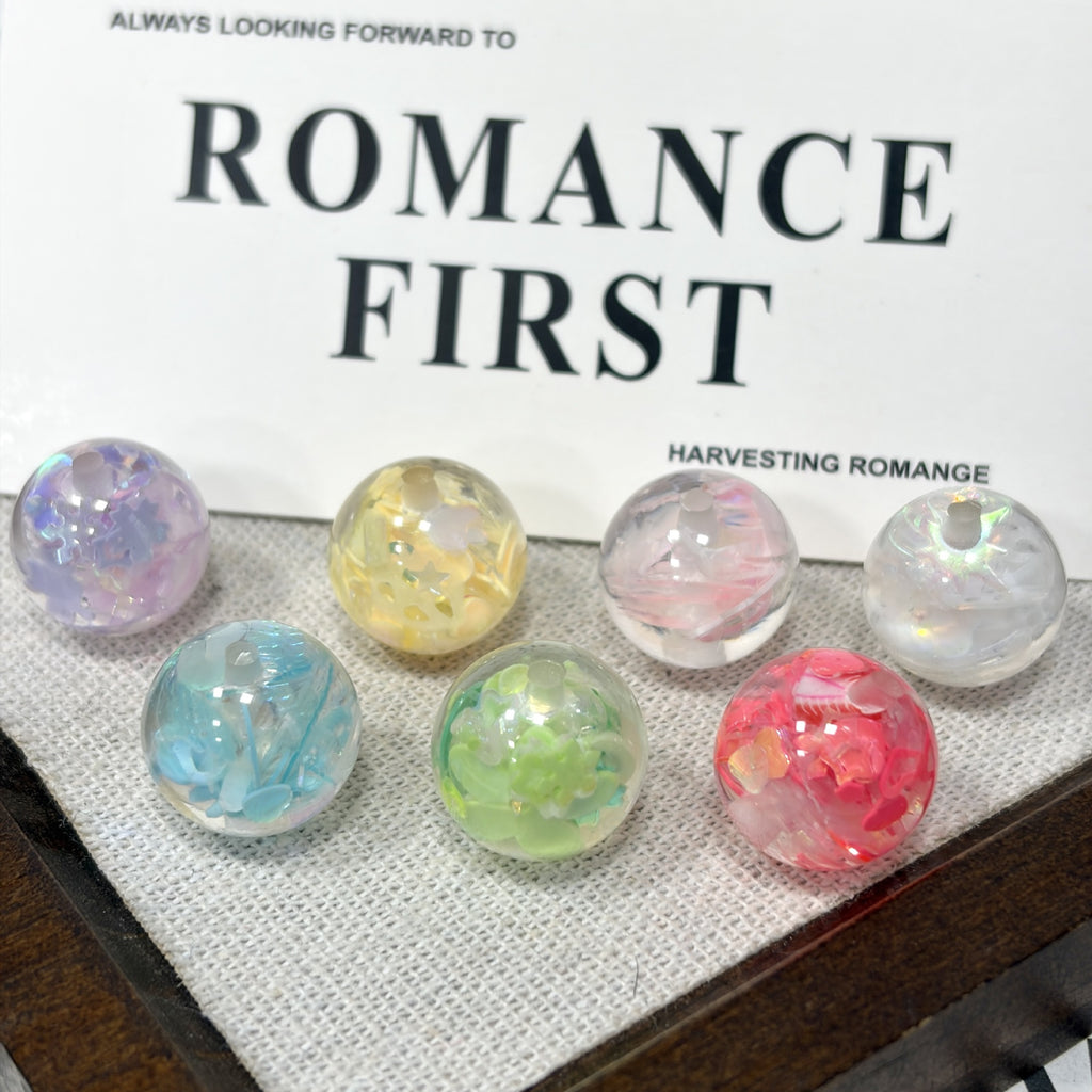 Summer Inspired 16mm Resin Round Beads with Sparkling Sequins 10pcs 4