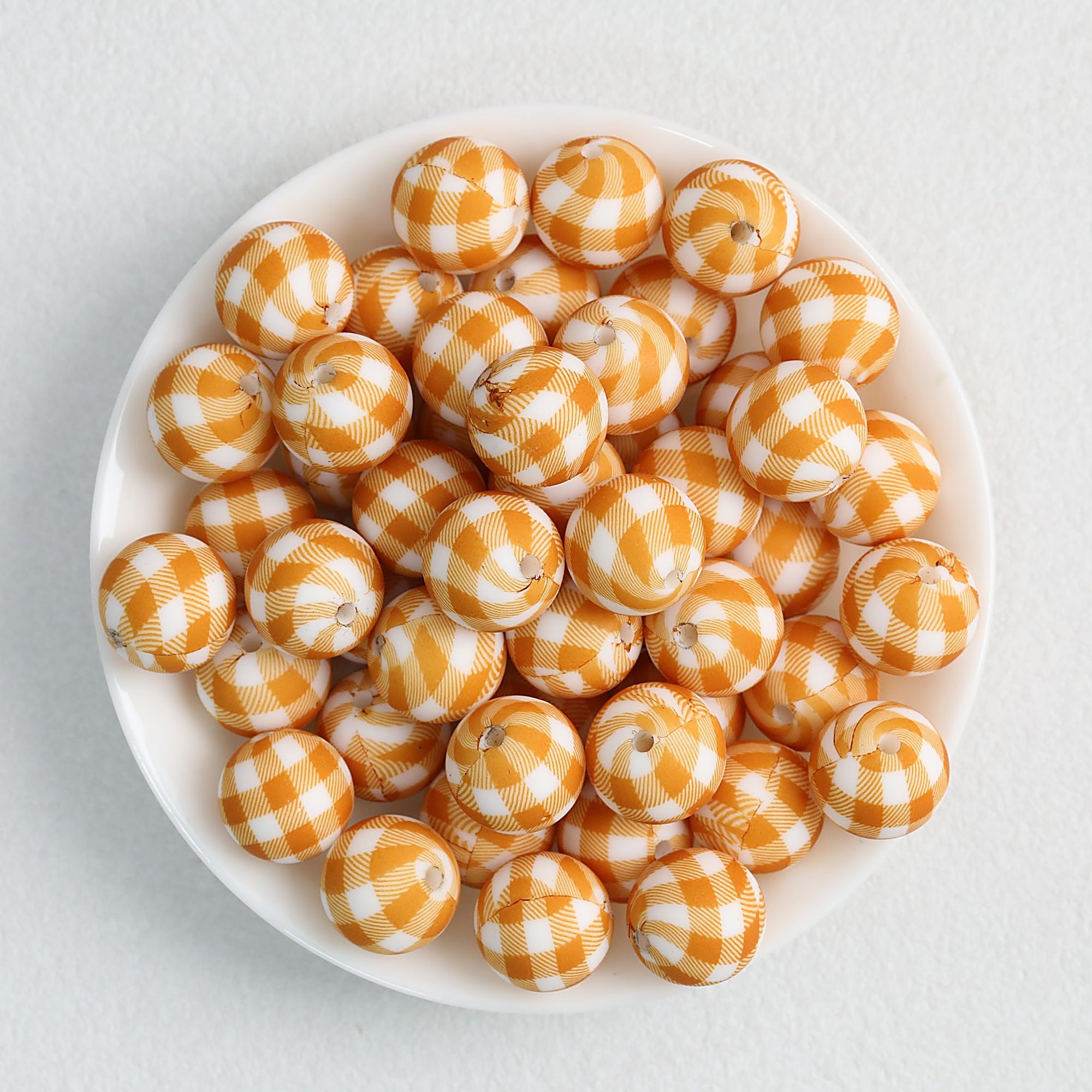 15mm Checkered Pattern Priented Round Silicone Beads Multi Color 50pcs - Blue White