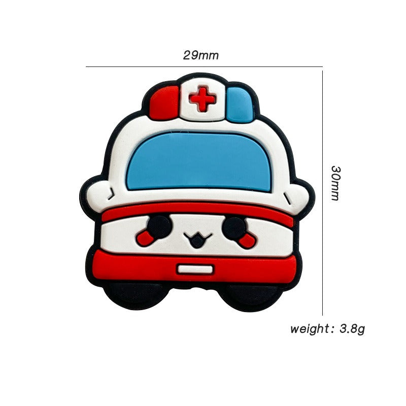 Silicone Focal Beads Police and Ambulance Cartoon Vehicle Designs 20pcs 7