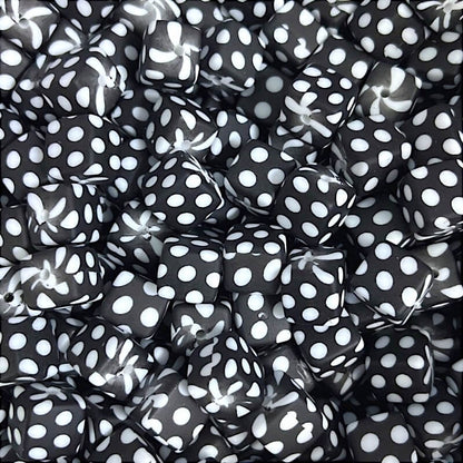 13.5mm Square Silicone Beads Printed Designs Mix 50pcs 19