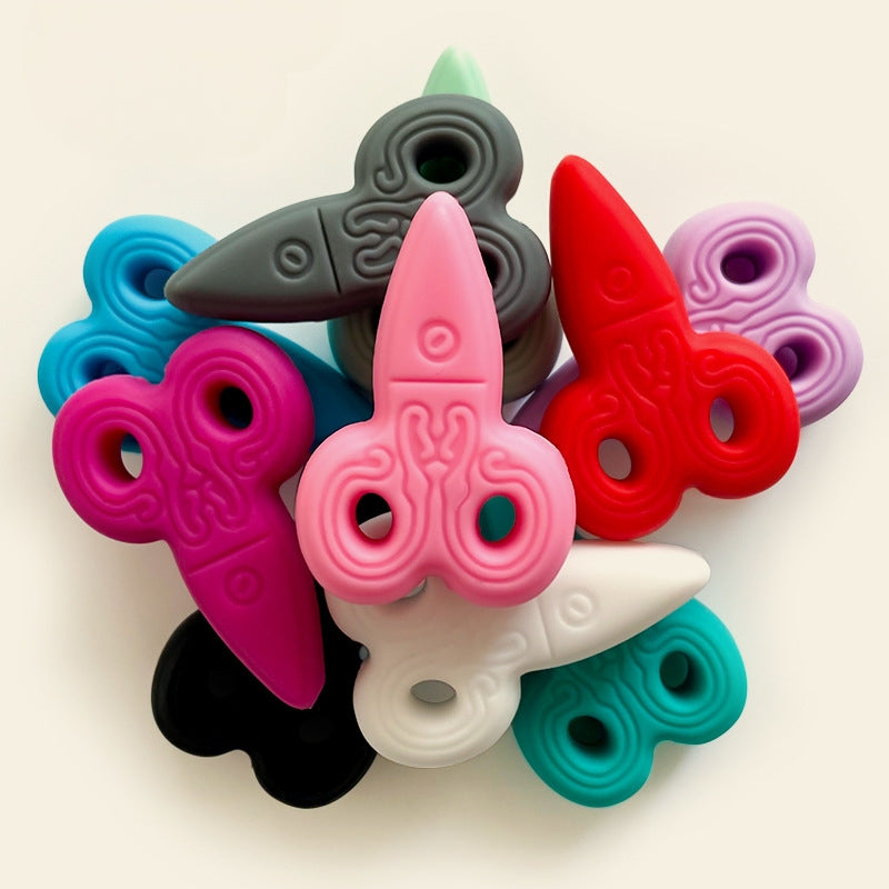 Silicone Focal Beads Creative Scissors Embossed Details Color Mix 20pcs