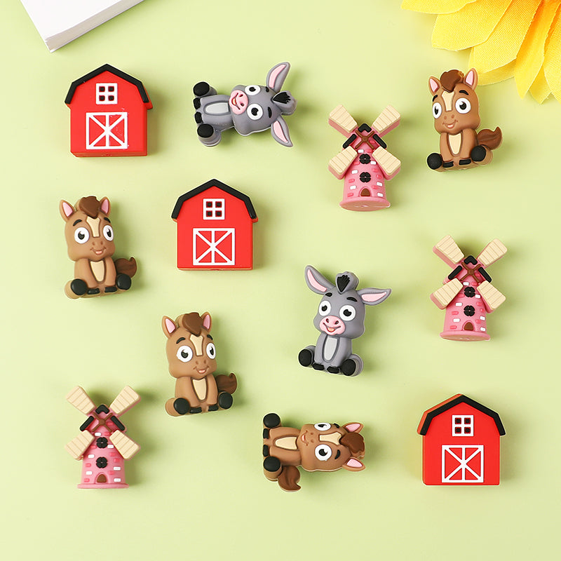 Silicone 3D Focal Beads Farm Animal Donkey Tuft of Hair 20pcs 3